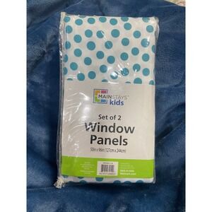 Mainstays Kids Semi Sheer Window Panels - Set of 2 Teal And White Dot 50x96